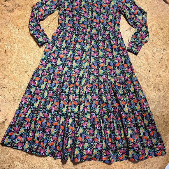 Boden Cotton Black Floral Tiered Maxi Shirt Dress Sz 8R - Picture 9 of 15